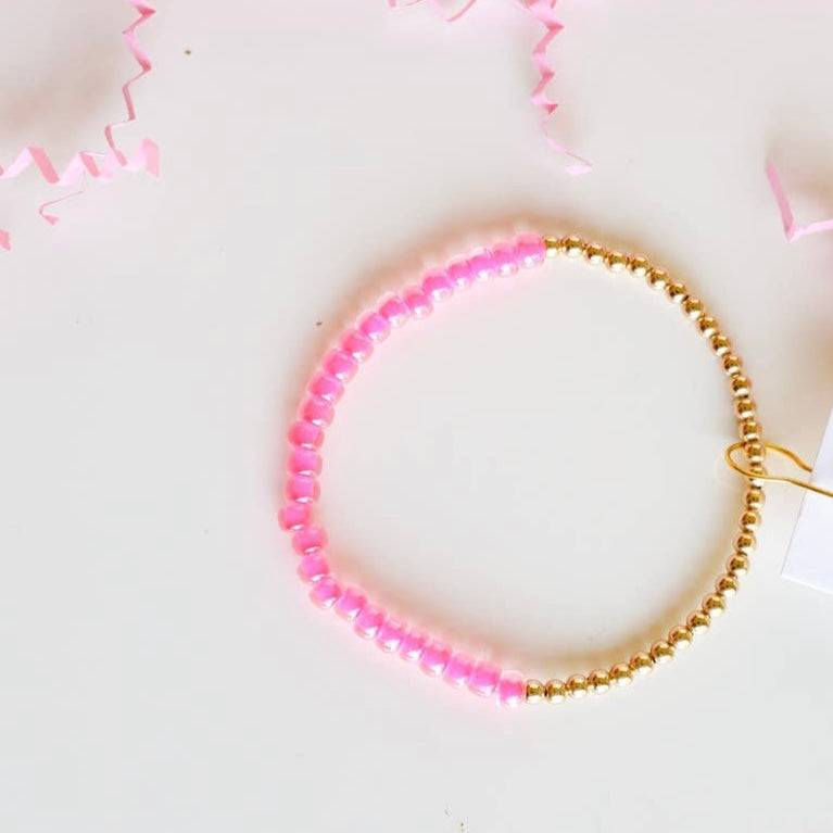 Pink & Gold Small Beaded Bracelet